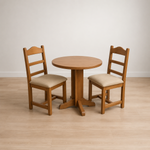 Mesa Redonda de 0.80 con 2 Sillas en Madera a Medida Personalizada