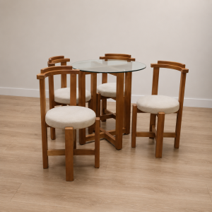 Mesa de 0.80m de Diámetro Tapa de Vidrio con 4 Sillas a Medida Personalizado