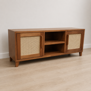 Rack de 1,60 en Madera y Esterilla de Ratan Natural a Medida