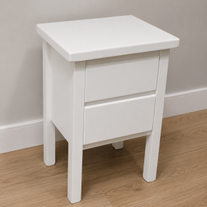 Mesa de Luz con Pata y 2 Cajones Laqueada en Blanco A Medida Personalizada